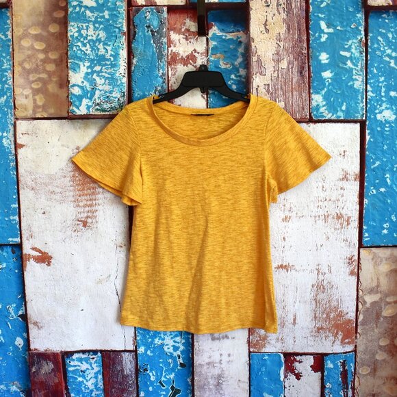 Women's Mikarose Top Casual Marled Print Short Sleeve Boat Neck SMALL Yellow - Picture 1 of 10